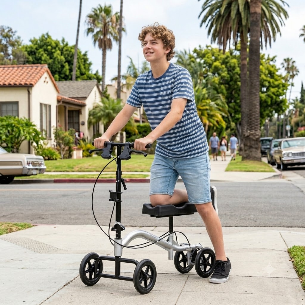 knee scooter teenage riding a knee scooter