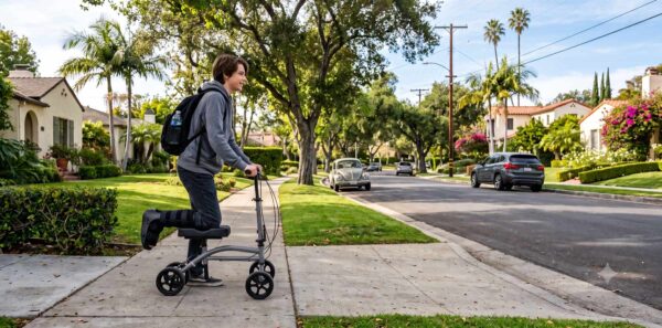 Teenage boy using a knee scooter
